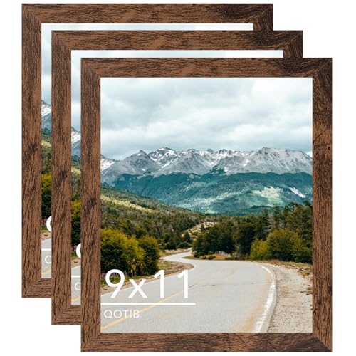9x11 Picture Frame Deep Brown for Wall Hanging, Wood 9 x 11 Frame Photo Frame for Wall Horizontally or Vertically, Deep Brown, 3 Pack - size: 9x11 inch