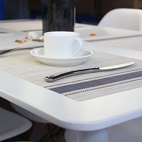 Placemats Set of 6 for Kitchen Table Mats Washable 12x18inches Easy to Clean PVC Woven Placemat (Navy) - color: Navy, size: placemats set of 6