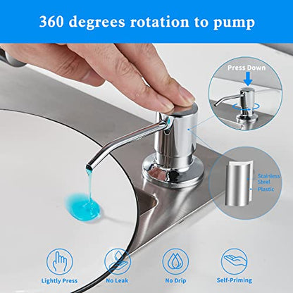 Built in Soap Dispenser for Kitchen Sink, Chrome Stainless Steel Countertop Pump Head (Plastic Inside), Dish Soap Hand Lotion Dispenser with Refillable 17OZ Bottle - color: Chrome