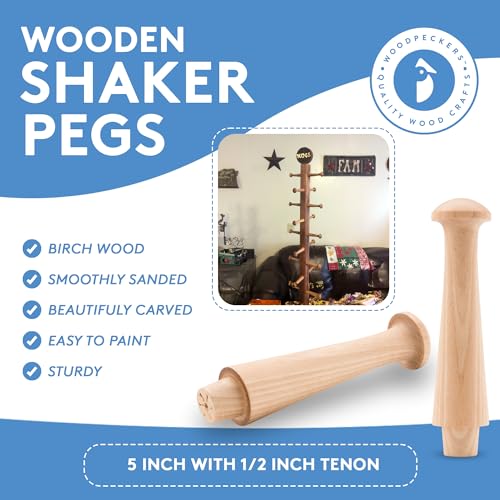 Woodpeckers Shaker Pegs 5 Inch with 1/2 Inch Tenon, Bag of 25 Unfinished Birch Wood Shaker Peg Hooks, Smooth, Strong and Ready to Paint, DIY.(5 Inches x 1/2 Inch Tenon) - color: Pack of 25, size: 5 Inch Tenon