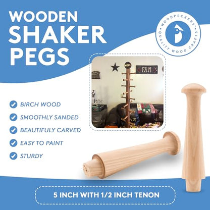 Woodpeckers Shaker Pegs 5 Inch with 1/2 Inch Tenon, Bag of 50 Unfinished Wooden Shaker Peg Hooks, Smooth, Strong and Ready to Paint, DIY.(5 Inches x 1/2 Inch Tenon) - color: Pack of 50, size: 5 Inch Tenon