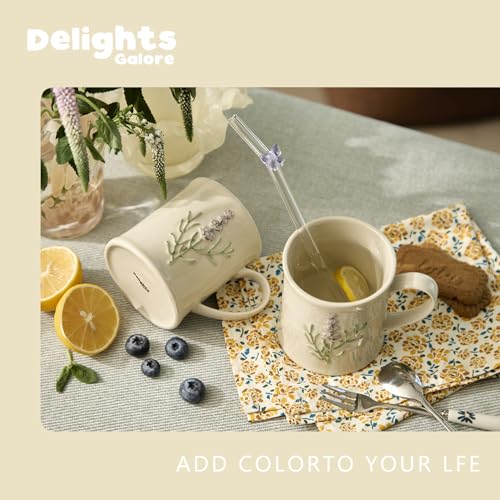 Artisanal Handcrafted Ceramic Mug with Sage Botanical Design - 10oz Off-White Stoneware Coffee Cup, Elegant Purple Sage Pattern, Dishwasher Safe, Comfort Grip Handle for Daily Use - color: Sage-1 Pack