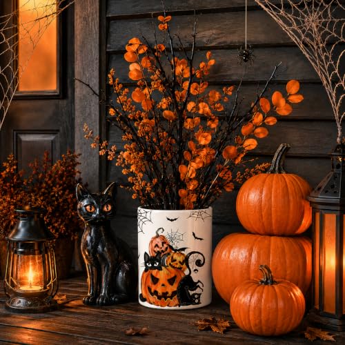 Halloween Utensil Holder, Spooky Ceramic Kitchen Utensil Holder, Utensil Crock for Home Kitchen Countertop Storage Organizer Container, Large Holder for Spatulas, Spoons, Kitchen Counter Decor, 6"