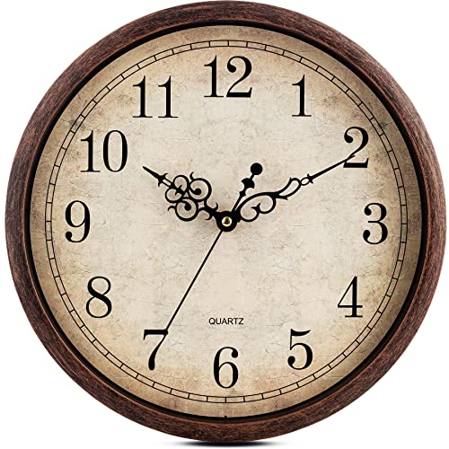 Bernhard Products Vintage Brown Wall Clock Silent Non Ticking 12 Inch Quality Quartz Battery Operated Round Decorative Easy to Read for Home Kitchen Living/Dining Room Bedroom Office Classroom School - color: Vintage, size: 12 Inch