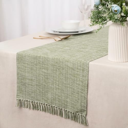 Cotton Table Runner - 72x13 Inch, Chambery Textured Table Runner, Durable & Elegant for Dining Table, Wedding, Restaurant, Oeko-TEX Certified - Green - color: Green