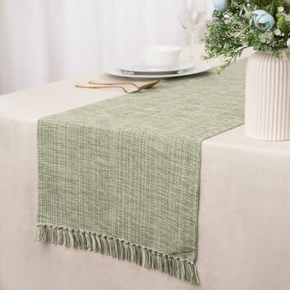 Cotton Table Runner - 72x13 Inch, Chambery Textured Table Runner, Durable & Elegant for Dining Table, Wedding, Restaurant, Oeko-TEX Certified - Green - color: Green