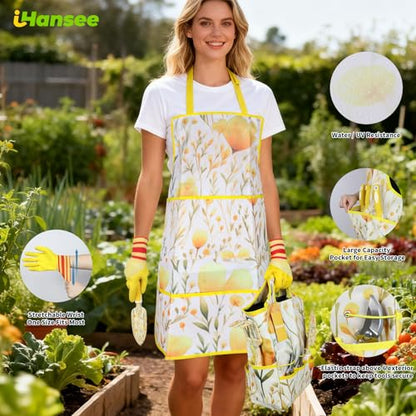 Yellow Garden Tools Set 10 Pieces, Gardening Gifts for Women | Aluminum Alloy Steel Hand Tool Kit w/Non-Slip Ergonomic Handle, Floral Print Garden Supplies Organizer Handbag, Gardening Set - color: yellow