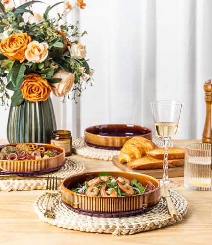 7.5" Ceramic Pasta Bowls Set of 4, Salad Bowls | Versatile Serving Bowls for Pasta, Salad, Fruit & Noodles, Housewarming & Wedding Gift, Amber Amethyst - color: Amber Amethyst, size: 7.5 Inch