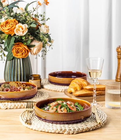 7.5" Ceramic Pasta Bowls Set of 4, Salad Bowls | Versatile Serving Bowls for Pasta, Salad, Fruit & Noodles, Housewarming & Wedding Gift, Amber Amethyst - color: Amber Amethyst, size: 7.5 Inch