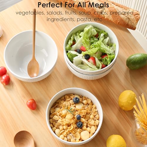 40 OZ Large Cereal Bowls Set of 4, Farmhouse Embossment Ceramic Salad Bowls for Soup, Serving, Fruit, Snack, Noodle, Ramen, Pho, Microwave & Dishwasher Safe, 6.7 Inch White - size: 6.7 INCH