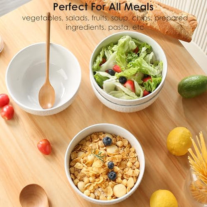 40 OZ Large Cereal Bowls Set of 4, Farmhouse Embossment Ceramic Salad Bowls for Soup, Serving, Fruit, Snack, Noodle, Ramen, Pho, Microwave & Dishwasher Safe, 6.7 Inch White - size: 6.7 INCH