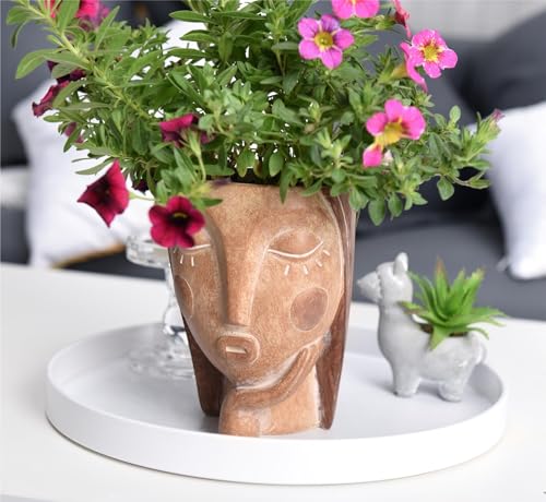 Saysmile Head Planters for Indoor Plants, Face Flower Pot Head Planter Succulent Planters Unique Face Planter with Drainage Hole - Rustic Thinking Girl Closed Eyes - color: Thinking - Rustic