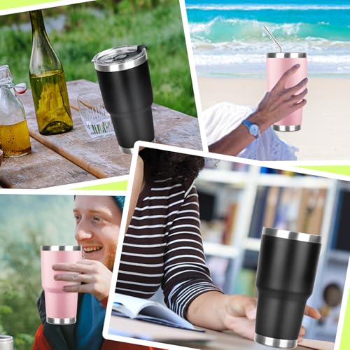30 oz Tumbler with Lids and Straws Double Wall Vacuum Insulated Tumbler,Stainless Steel Leak-proof Tumbler Cup Powder Coated Travel Coffee Mug for Cold and Hot Drinks,Black Pink,2 pack - color: Black-Pink, size: 30 Ounces
