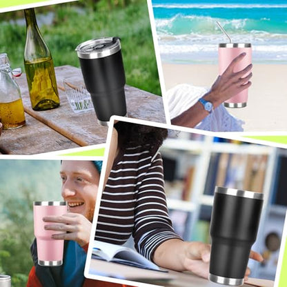 30 oz Tumbler with Lids and Straws Double Wall Vacuum Insulated Tumbler,Stainless Steel Leak-proof Tumbler Cup Powder Coated Travel Coffee Mug for Cold and Hot Drinks,Black Pink,2 pack - color: Black-Pink, size: 30 Ounces
