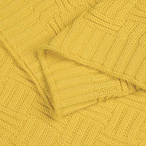uxcell 100% Cotton Knit Throw Blanket, Cable Decors Yellow 47x70 - color: Yellow