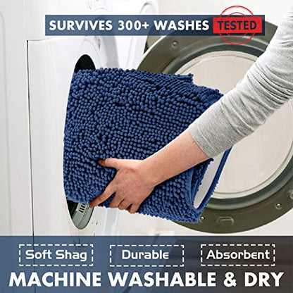 Bathroom Rugs Sets 2 Piece, Luxury Chenille Bath Mat Set, Soft Plush Anti-Slip Bath Rug + U-Shaped Toilet Mat. Microfiber Shaggy Carpet, Super Absorbent. (31''x 20'' Plus 20'' x 20'' U, Blue) - color: Blue, size: 2 Piece Set