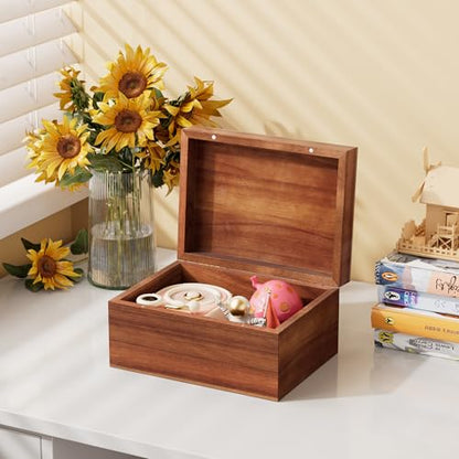 Wooden Keepsake Box, Acacia Memory Box with a Hinged Lid, Wooden Storage box, for Picture Letter Time Capsule - Wooden Gift Boxes (Small) - size: Small