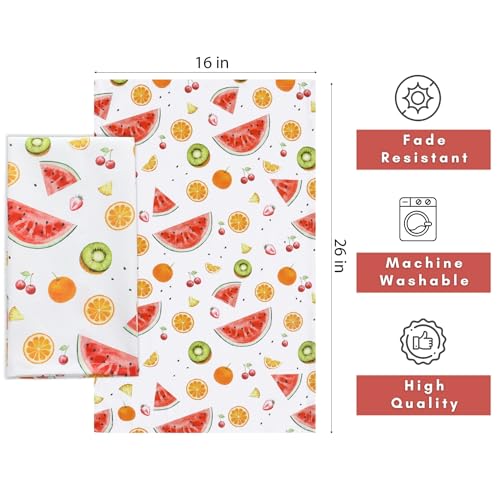 Flour Sack Kitchen Towels - Set of 2 Summer Dish Towels with Hanging Loop 16x26 Inch Absorbent Reusable Cotton Cloths for Cleaning, Cute Design Housewarming Gift - Melon Hue