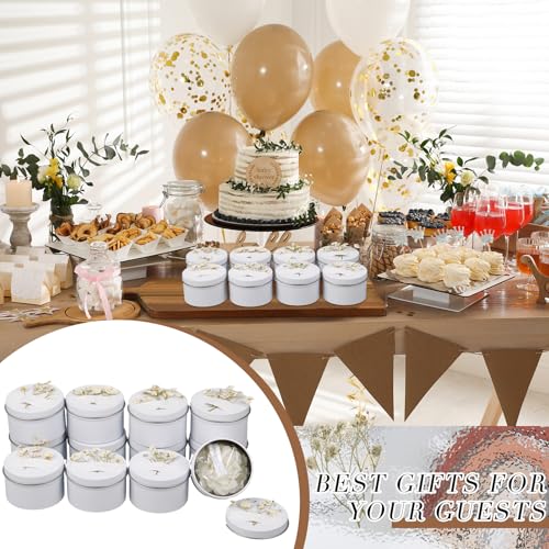 Threlaco 12 Pcs Flower Bridal Candles Set Bridesmaid Gift,White | 2" Wax Scented Candle Bulk, with Dried Flower and Cans, for Wedding Shower Proposal Anniversaries Women Christmas Party Favor - color: White