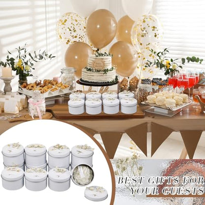 Threlaco 12 Pcs Flower Bridal Candles Set Bridesmaid Gift,White | 2" Wax Scented Candle Bulk, with Dried Flower and Cans, for Wedding Shower Proposal Anniversaries Women Christmas Party Favor - color: White