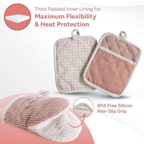 Casa Platino Potholders for Kitchens, 8-Piece – 500°F Heat Resistant Oven Mitts and Pot Holders, Mini Oven Mitt with Silicone Grip, 2 Kitchen Towels & 2 Dish Cloths – Durable & Non-Slip – Canyon Rose - color: 10: Oven Mitts - Canyon Rose, size: Oven Mitt