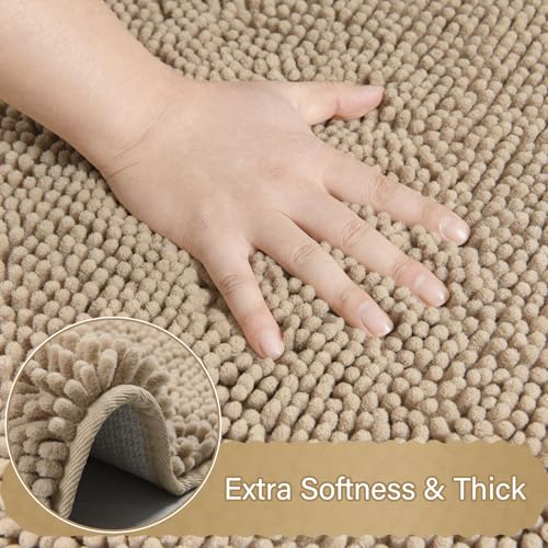 Bathroom Rug Sets 2 Piece, 20"x20" U-Shaped & 21"×34", Beige | Toilet Mat Non Slip Bath Mats Floor Set, Washable Bath Rug Set, Absorbent Soft Bathroom Rug - color: Beige