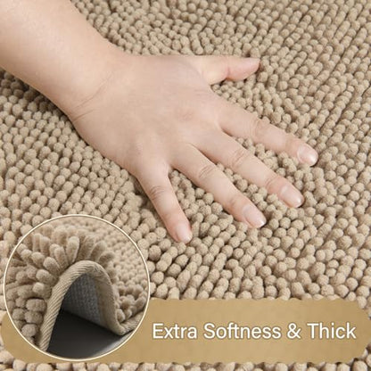 Bathroom Rug Sets 2 Piece, 20"x20" U-Shaped & 21"×34", Beige | Toilet Mat Non Slip Bath Mats Floor Set, Washable Bath Rug Set, Absorbent Soft Bathroom Rug - color: Beige