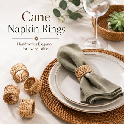 Alpha Living Home Rattan Napkin Rings, Natural, Set of 12 | Handwoven natural cane, 2 in. W x 1.25 in. H, fits cloth napkins, rustic boho style, reusable, weddings & everyday dining - color: Camel Brown, size: 12- Pack
