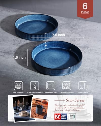 famiware Star 7.5" Pasta Bowls Set of 6, Plate Bowls, Nebulas Blue | Double Reactive Glaze, Microwave & Dishwasher Safe, Lead-free and Cadmium-free, Stoneware Scratch Resistant, Kitchen Bowls - color: Nebulas Blue, size: 6 pcs