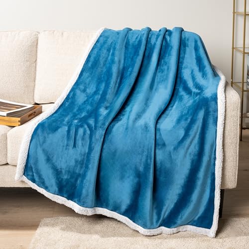 PAVILIA Sherpa Fleece Throw Blanket for Couch, Twin Size, Teal Blue, Plush Soft Fuzzy Sofa Blanket, Cozy Reversible Winter Throw for Women Men, 60x80 Inches - color: Teal Blue, size: 60 x 80 Inches - Twin