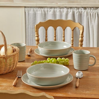 Bico Ceramic Coffee Mugs Set of 4, 17 oz Stoneware Coffee Cups with Handle and Ribbed Texture, Lead-Free Microwave and Dishwasher Safe, Warm Earthy Mug Set for Tea, Latte, Hot Chocolate (Sage Green) - color: Green