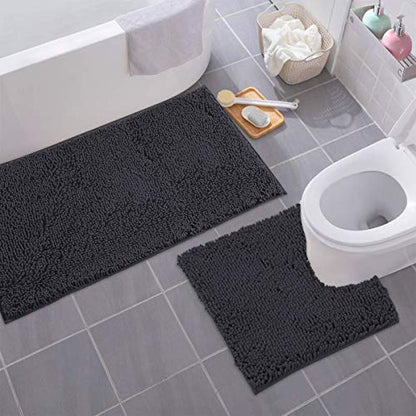 Bathroom Rugs Sets 2 Piece, Luxury Chenille Bath Mat Set, Soft Plush Anti-Slip Bath Rug + U-Shaped Toilet Mat. Microfiber Shaggy Carpet, Super Absorbent (24” x 36” & 20” x 24” U, Charcoal) - color: Charcoal, size: 2 Piece Set - Large
