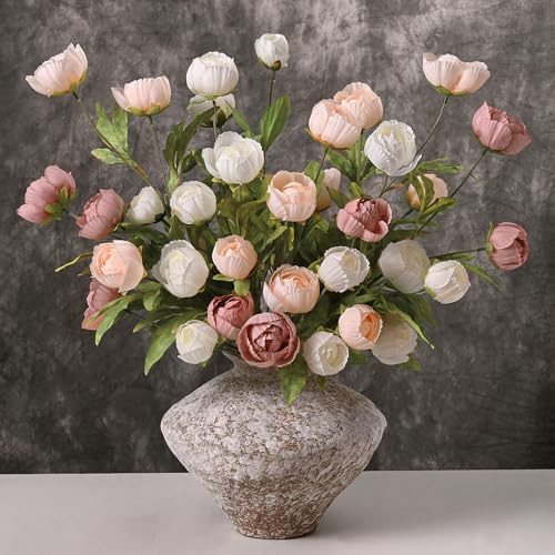 6 Pcs 27" Faux Peonies Artificial Flowers for Vase, Mixing | Fake Silk Peonies Flowers for Wedding, Vase Filler Flowers for DIY Bouquets Centerpieces Bridal Shower Office Decor - color: White Pink and Champagne, size: 6Pcs