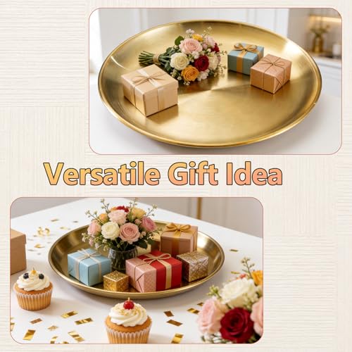 6 Pcs 12 Inch Round Gold Tray - Large Gold Tray Decorative Serving Bar Dish Key Bowl Mirror Dresser Vanity Tray for Jewelry Makeup Organizer, Bathroom, Candle, Perfume, Countertop