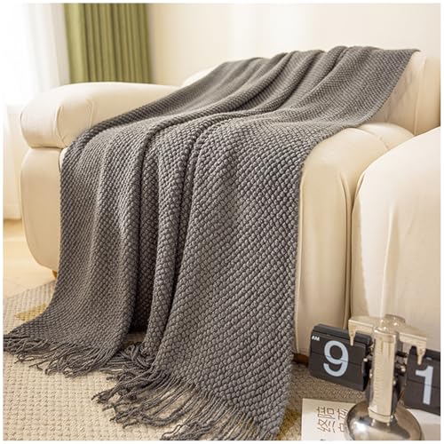 Knitted Throw Blanket for Couch,Plain Color Blanket with Tassel,Bed Throws,Home Decorative Blankets for Couch Sofa Bed Chair Spring Summer Fall,Soft Warm Cozy Light Weight,Dark Gray,127x170cm/50x67in - color: Dark Gray, size: 127x170cm/50x67in