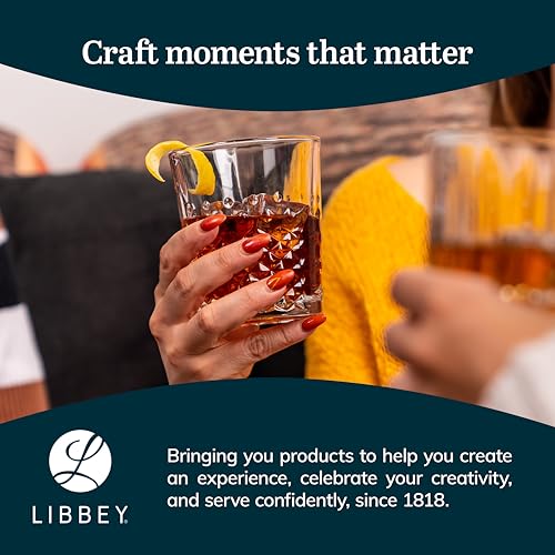 Libbey Carats Double Old Fashioned Glasses, 12 Oz Faceted Whiskey Drinking Glasses, Dishwasher Safe Rocks Glass Set for Spirits, Cocktails - color: Carats Rocks