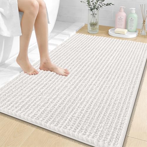 OLANLY Large Bathroom Rugs 40x32, Thick Soft Absorbent Chenille Bath Rugs | Ivory, Quick-Drying Rubber Backing, Shaggy Bath Mat, Machine Washable for Floor, Tub and Shower, Home Decor Accessories - color: Ivory, size: 40" x 32"