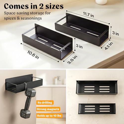 Square Glass Spice Jars (24 x 4oz) with Black Lids + Magnetic Spice Rack for Refrigerator (Fits 12 Jars) + Bonus Slim Auxiliary Rack, 240 Labels, Shaker Inserts, Funnel - color: Black Stainless Steel Lid + Magnetic Rack