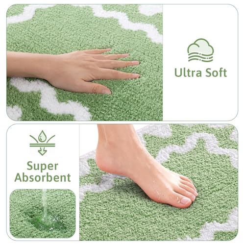 Findosom Bathroom Rugs Sets 5 Piece, Absorbent Soft Non-Slip Bath Rug Set | Washable Microfiber Shaggy Bath Mat Set with Bathroom Runner Rug, U-Shaped Toilet Rugs, Shower Rug & Toilet Lid Cover, Green - color: Green & White, size: 18"x26"+20"x32"+20"x48"+