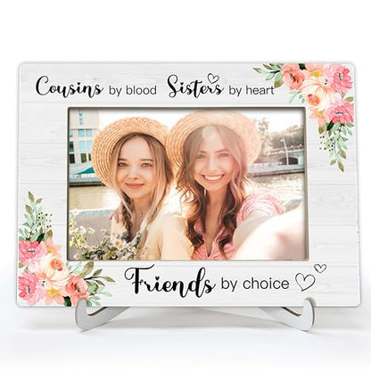 YSTEP Cousins Picture Frame, Sister Gifts, Best Friend Photo Frame, Cousins By Blood Sisters By Heart Friends By Choice Gifts, Wood 4x6 Picture Frame for Desk Display-B05 - style: Style 4