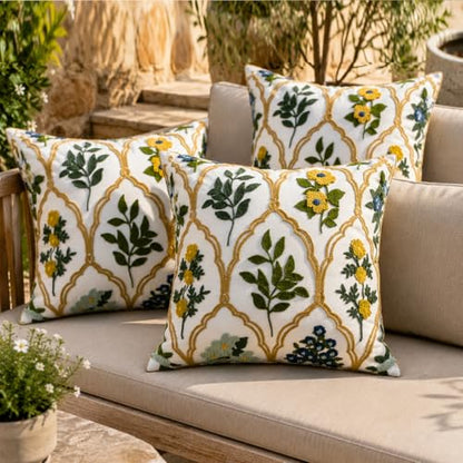YIcabinet Pillow Covers Set of 2, Embroidered Leaf Flower Pattern Throw Pillow Cover,Square Cotton Cushion,Pillow Case for Sofa Bedroom Couch,18"x18" - color: Green05