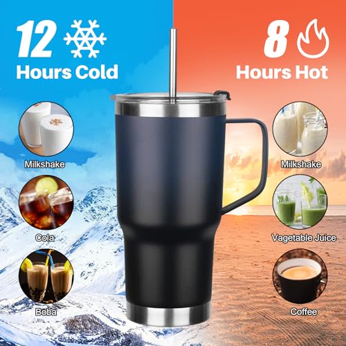 20 oz Tumbler with Handle, Stainless Steel Insulated Tumbler with Lid and Straw, Double Wall Vacuum Coffee Mug Cup, Insulated Coffee Thermal Cup for Cold and Hot (Blue Black) - color: Blue/Black, size: 20 Ounces