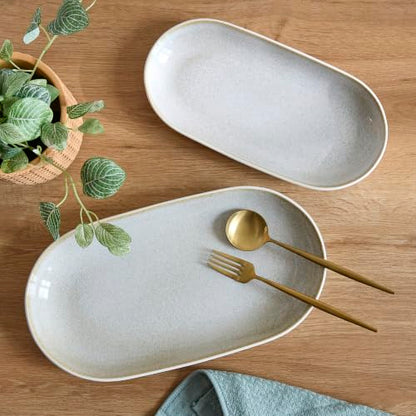 SANGO Anderson Serving Platters Set of 2, 14/12 Inch Stoneware Serving Dishes for Entertaining, Glossy Party Serving Trays for Food, Buffet Oval Platters for Bread, Appetizer, Cheese, Reactive Cream - color: Cream