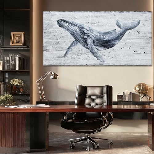 ZUNARE Modern Whale Canvas Wall Art Blue Ocean for Living Room 24x48 Inch - color: Blue, size: 48"L x 24"W