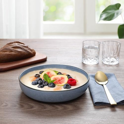 E-far Pasta Bowls Set of 4, 35oz Large Salad Bowls for Serving, Wide and Shallow Ceramic Plates for Kitchen, Double Reactive Glaze, Microwave and Dishwasher Safe, Ocean Blue - color: Ocean Blue