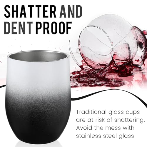 Remagr 16 Pack Stainless Steel Wine Tumblers 12 oz Insulated Vacuum Wine Cup Set Double Wall Stainless Steel Stemless Mug Glasses for Coffee Soda Whiskey Outdoor Travel (Black and White) - color: Black/White