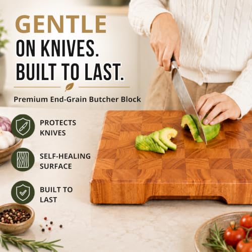 SHUMARU Mahogany End Grain Cutting Board 12.6×12.6×2 in with Holder – Handmade Checkered Butcher Block, Knife-Friendly, Non-Slip Feet, Ergonomic Handles - color: Mahogany | End Grain, size: 12.6"L x 12.6"W x 2"T