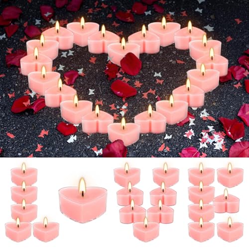 50-Pack Pink Heart Tea Wax (4-Hour Burn) - Rose-Scented Candles for Valentine's Day, Anniversaries, Weeding,Pool Parties & Romantic Decor & Special Occasions. - color: 50Pack-Pink