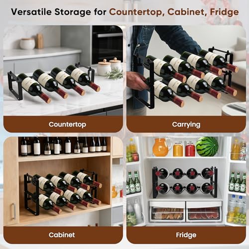 Wine Rack for Countertop – Stackable Freestanding Bottle Organizer for Kitchen, Pantry, Bar Cabinet & Small Spaces – Compact Metal Shelf & Modular Storage Stand (1-Tier) - size: 1-Tier