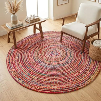 WeWove Hand Woven Area Rug 8 Feet Round - Jute Cotton Area Rug Rustic Farmhouse Boho Accent Rug for Living Room Bedroom Kitchen Dorm Entryway Hallway - Handcrafted Floor Rug - size: 8' (Round)